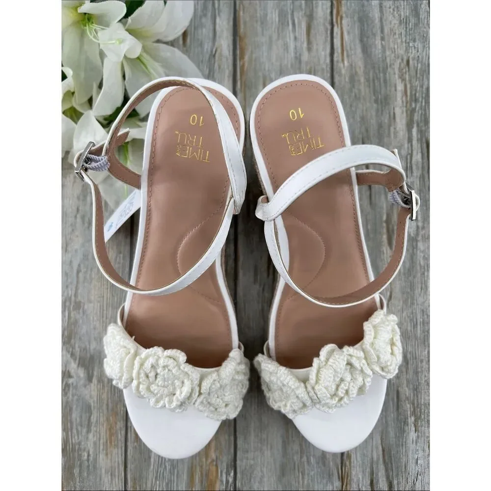 Women's Macrame Flower Espadrille Wedge Sandals Shoes Size 10